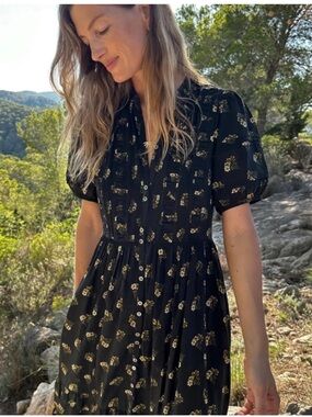 Doen Haleigh Dress in Buttercup Bouquet Floral Midi Maxi Button Up Dress